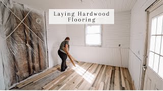 Laying Hardwood Flooring  Reclaimed Poplar Flooring  DIY Farmhouse Renovation [upl. by Siradal766]