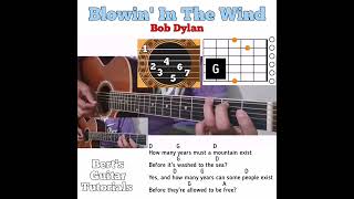 Blowin In The Wind  Bob Dylan guitar chords w lyrics amp plucking tutorial [upl. by Nidraj]