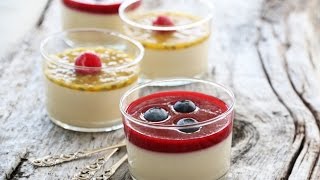 Panna Cotta med bringebærsaus og pasjonsfruktsaus  Trines Mat [upl. by Irret194]