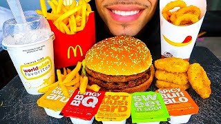 ASMR MCDONALDS BURGER KING IMPOSSIBLE DOUBLE WHOPPER CHICKEN NUGGETS OREO MCFLURRY ONION RINGS JERRY [upl. by Suedama]