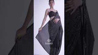 Koskiis Taara Collection UltraGlam Black Swarovski SemiCrepe Designer Saree [upl. by Eiderf77]