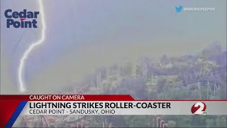 Lightning strikes roller coaster at Ohio’s Cedar Point amusement park [upl. by Sokul744]