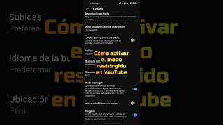 Cómo activar el modo restringido en YouTube shorts youtubeshorts youtube [upl. by Combs]