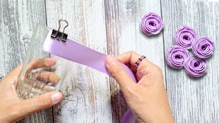 Amazing ribbon flower trick  easy rose making with a glass ribbon flower crafts ideas [upl. by Andromeda505]