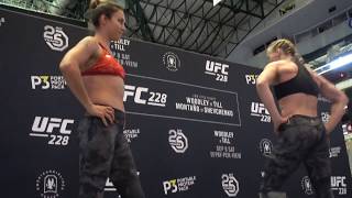 Valentina Shevchenko Dances With Sister Antonia Shevchenko At UFC 228 Open Workout [upl. by Azila763]