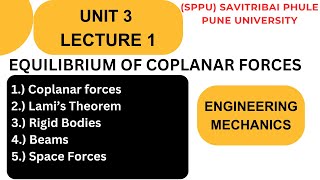 UNIT 3  LECTURE 1  EquilibriumCoplanar force system  Engineering Mechanics SPPU Pune university [upl. by Ihcalam]