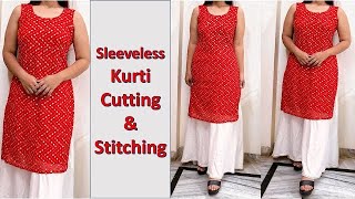 The easiest way to cut sleeveless kurti sleeveless Kurti cutting amp stitching full tutorial [upl. by Tali]