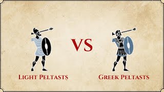 ROME II Total War  Light Peltasts VS Greek Peltasts [upl. by Ynatterb]