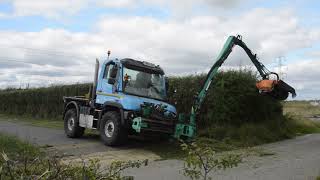 Unimog U218 amp Front Mounted Mulag Flail Head Hedge Trimming [upl. by Eulalia]