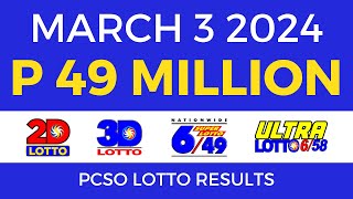 Lotto Result March 3 2024 9pm PCSO [upl. by Notgnirrab]