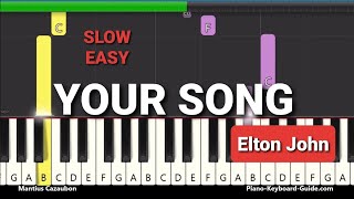 Elton John  Your Song Slow Easy Piano Tutorial [upl. by Kciredorb]