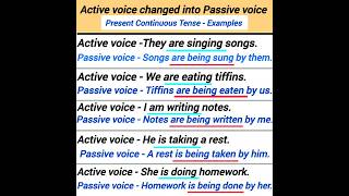 active voice changed into passive voice present continuous tense examples [upl. by Madonna802]