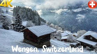 Wengen Switzerland 4K  The most Beautiful Winter Destinations  Snowy Walk in Swiss alps [upl. by Ennylyak]