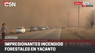 CÓRDOBA más de 100 BOMBEROS INTENTAN CONTROLAR un INCENDIO en YACANTO [upl. by Ecar]