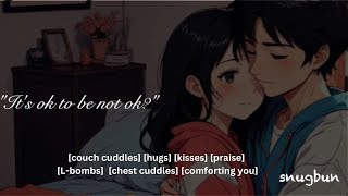 ASMR  Girl Friend comforts you after having a bad day cuddles kisses praise F4m rain [upl. by Ilanos]