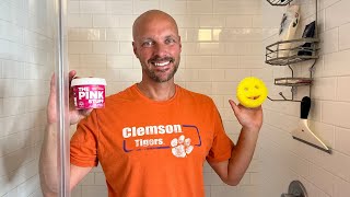 CLEANING HACK  How to Clean Shower Glass with MIRACLE Pink Stuff amp Scrub Daddy [upl. by Assecnirp]