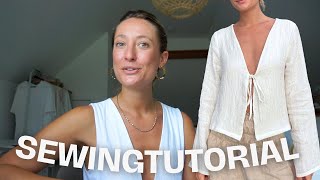 Easy follow along sewing tutorial  tie up blouse with sewing pattern [upl. by Arquit529]