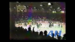 OHL Nov 6 1987 Sudbury Wolves v Guelph Platers Bench Clearing Brawl HL [upl. by Ahsaeyt633]