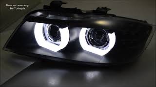 SWDRLtube Angel Eye Xenon Scheinwerfer für 3er BMW E90 E91 LCI 0913 High ULEDDRL Black SWTuning [upl. by Atiragram]