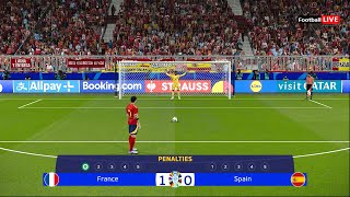 🔴LIVE PENALTIES  Spain vs France  SEMI FINAL UEFA EURO 2024  REALISTIC PES GAMEPLAY [upl. by Uriiah]