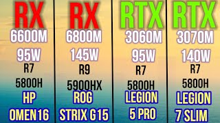 RX 6600M 100W VS RX 6800M 145W VS RTX 3060 95W VS RTX 3070 140W ON 1080P WHO IS THE BEST [upl. by Aikenahs]