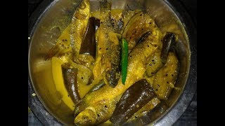 Begun Diye Charapona Machher Morich Jhol Small fish with Eggplant and green chilies [upl. by Eedrahc]