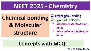 NEET 2025 Chemistry  Chemical bonding amp Molecular structure  Hydrogen Boning amp its Types  L 9 [upl. by Pergrim10]