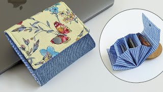 DIY Easy Small Floral and Denim Accordion Wallet  Old Jeans Idea  Wallet Tutorial  Upcycle Craft [upl. by Hayward]