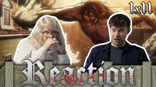 SHOWING MY MOM ATTACK ON TITAN  1x11  REACTION [upl. by Newhall3]