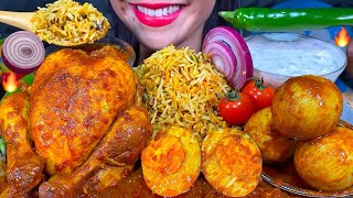 ASMR SPICY CHICKEN BIRYANI WHOLE CHICKEN CURRY EGG CURRY RAITA MASSIVE Eating Sounds [upl. by Notsob]