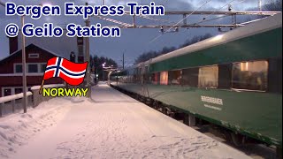 Bergen Express Train at Snowy Geilo Station [upl. by Julianne]