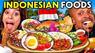 Americans Try Indonesian Food For The First Time Nasi Goreng Mie Tek Tek Gadogado [upl. by Anerda]