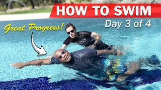 Day 3  Adult Beginner Swimming Lessons  How To Swim in 4 Days [upl. by Akkire]