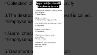 Important Questions Of Respiratory System shorts medical anatomy [upl. by Nnylaehs]