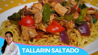 🇵🇪 TALLARIN SALTADO DE POLLO  ESTILO CHIFA  RECETA PERUANA [upl. by Nelyk]