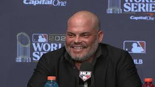 Texas Rangers Hall of Fame Ivan Rodriguez at World Series amp advice for President Bush [upl. by Eyllom]