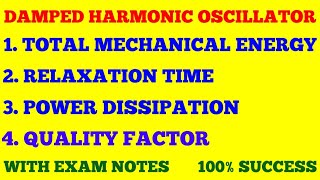 TOTAL ENERGY RELAXATION TIME POWER DISSIPATION amp QUALITY FACTOR OF DAMPED HARMONIC OSCILLATOR [upl. by Nosirrag]