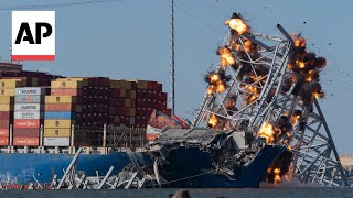 WATCH Controlled demolition at Baltimore bridge collapse site [upl. by Etnoval]