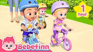 Bike Song for an Hour  Vehicles  Outdoor Play for Kids Bebefinn [upl. by Idnarb]