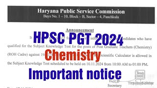 HPSC PGT महत्वपूर्ण सूचनाHPSC PGT updatechemistry important notice [upl. by Akienaj]