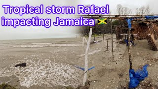 TROPICAL STORM RAFAEL HIT JAMAICA SHORELINE LIVE FROM CLARENDON [upl. by Knorring]