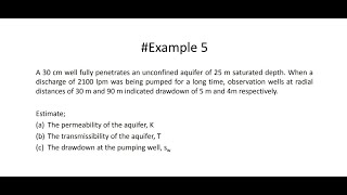 Groundwater Example  Calculate Transmissibility amp Drawdown Unconfined Aquifer [upl. by Mowbray]