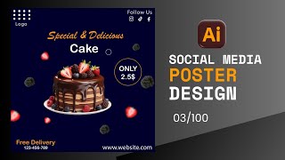 Graphic Design  Design Challenge  Illustrator design 🎂  Cake post design 03100 graphicdesign [upl. by Reis]