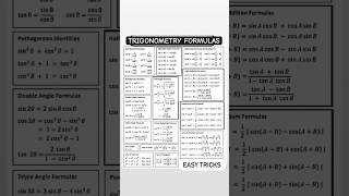 Trigonometry Formulas lists trigonometry shorts shortfeed shortvideo [upl. by Dorise]