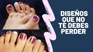 👣DECORACIÓN de UÑA de los PIES paso a paso👣❤ Decoración de uñas con esmalte vino tinto🍷 [upl. by Riek]