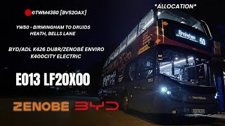 ALLOCATION  National Express Yardley Wood BYDADL Enviro K400City⚡️ E013 LF20XOO  Route YW50 [upl. by Tristam]