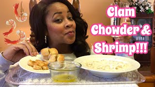 Clam Chowder Shrimp amp Garlic Butter Rolls Mukbang [upl. by Halle348]