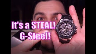 Steel GShock Review GSteel GSTB100 Bluetooth and Solar powered [upl. by Ailee]