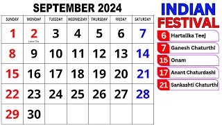 Calendar September 2024  September Calendar 2024 with Holidays  September 2024 Calendar  Calendar [upl. by Nosnibor]