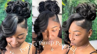 Pin Curl Pin Up Ponytail with layered Quickweave Side bang  Look amp Learn How to achieve this look [upl. by Ramona848]